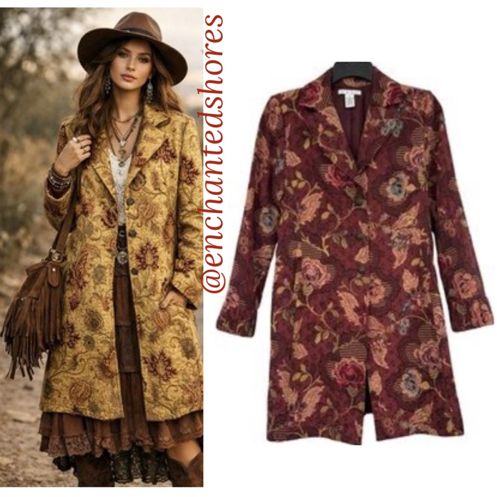 CAbI Vintage 749 Guinevere Jacobean Tapestry Coat Luxury Dress Victorian Size 10